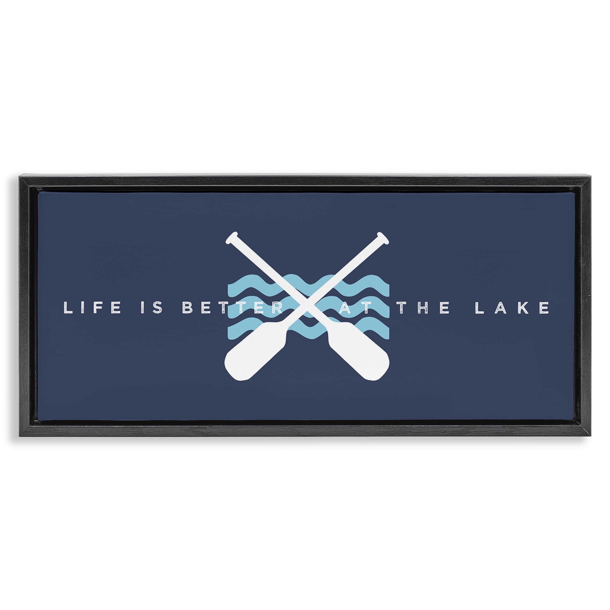 Stupell Industries Better At Lake with Crossed Oars Transportation Painting Black Floater Framed Canvas Art Print Wall Art, 31 x 14