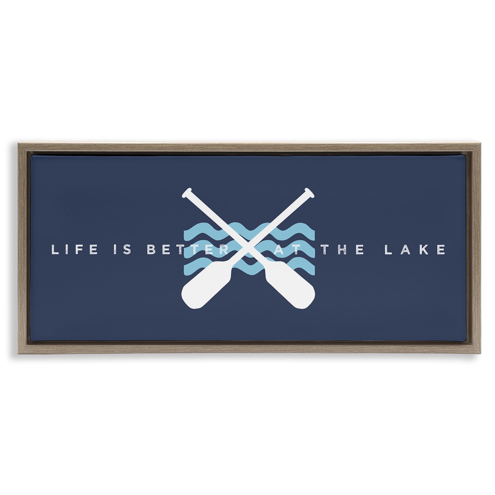 Stupell Industries Better At Lake with Crossed Oars Transportation Painting Brown Floater Framed Canvas Art Print Wall Art, 31 x 14