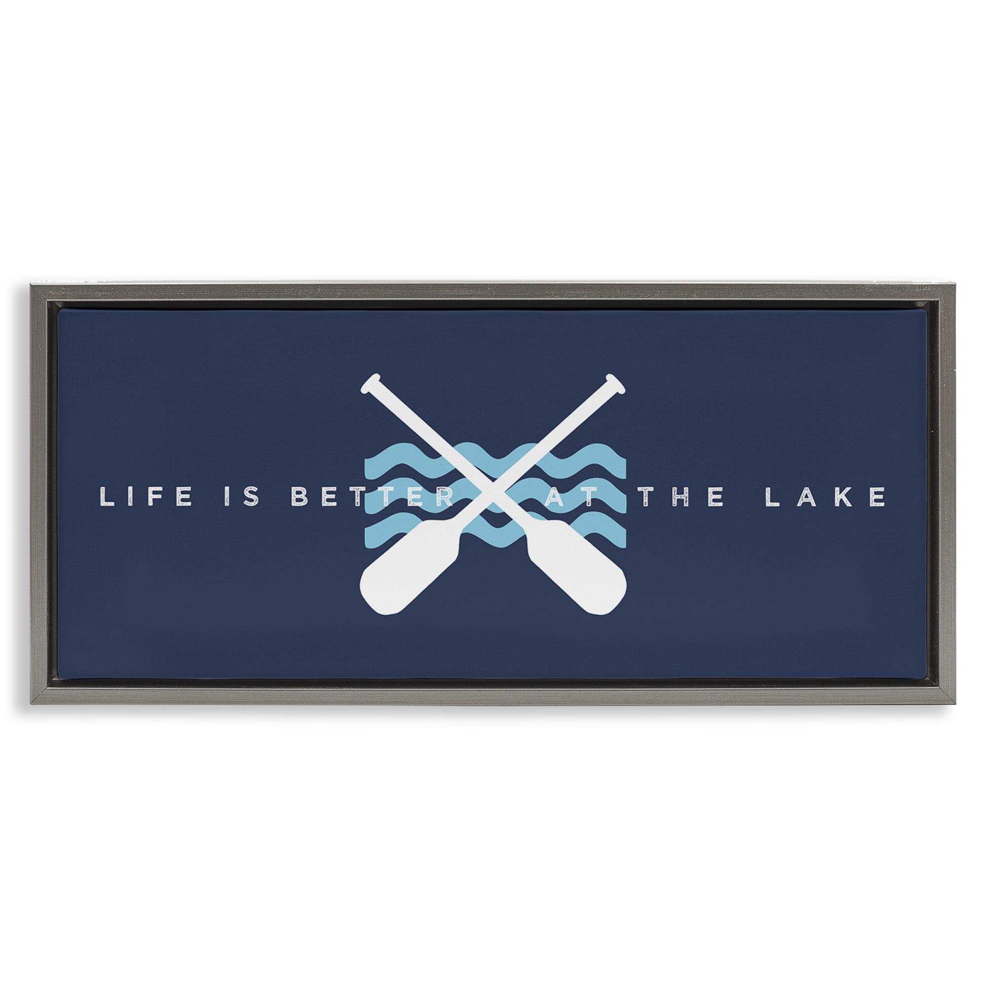 Stupell Industries Better At Lake with Crossed Oars Transportation Painting Gray Floater Framed Canvas Art Print Wall Art, 25 x 11