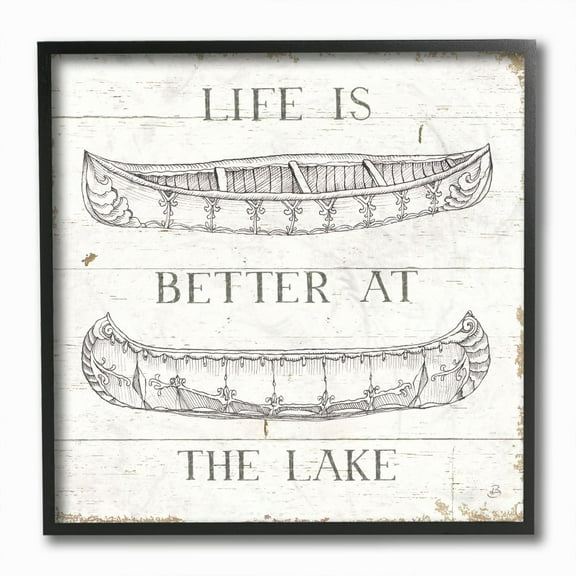 Stupell Industries Better At The Lake Boats Country Word Design Graphic Art Black Framed Art Print Wall Art, 12x12, by Daphne Brissonnet
