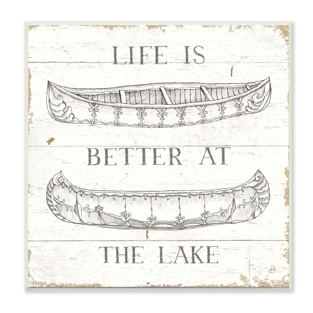 Stupell Industries Better At The Lake Boats Country Word Design Wall Plaque by Daphne Brissonnet, 12" x 12", Wall Plaque