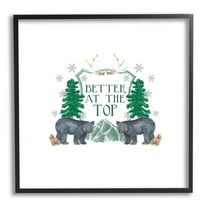 Stupell Industries Better At The Top Adventure Saying Bears Trees Scene Graphic Art Black Framed Art Print Wall Art, Design by Dishique