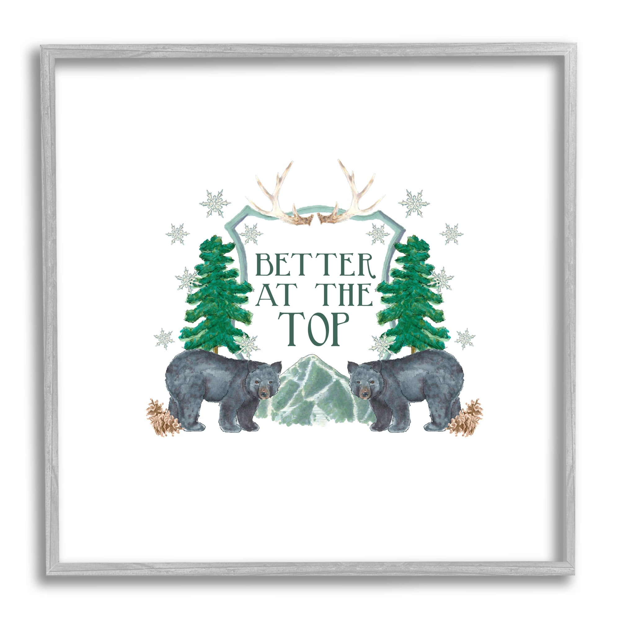 Stupell Industries Better At The Top Adventure Saying Bears Trees Scene Graphic Art Gray Framed Art Print Wall Art, Design by Dishique