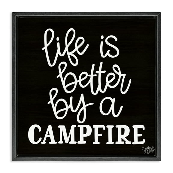 Stupell Industries Better By Campfire Text & Numbers Painting Black Floater Framed Canvas Art Print Wall Art, 18 x 18