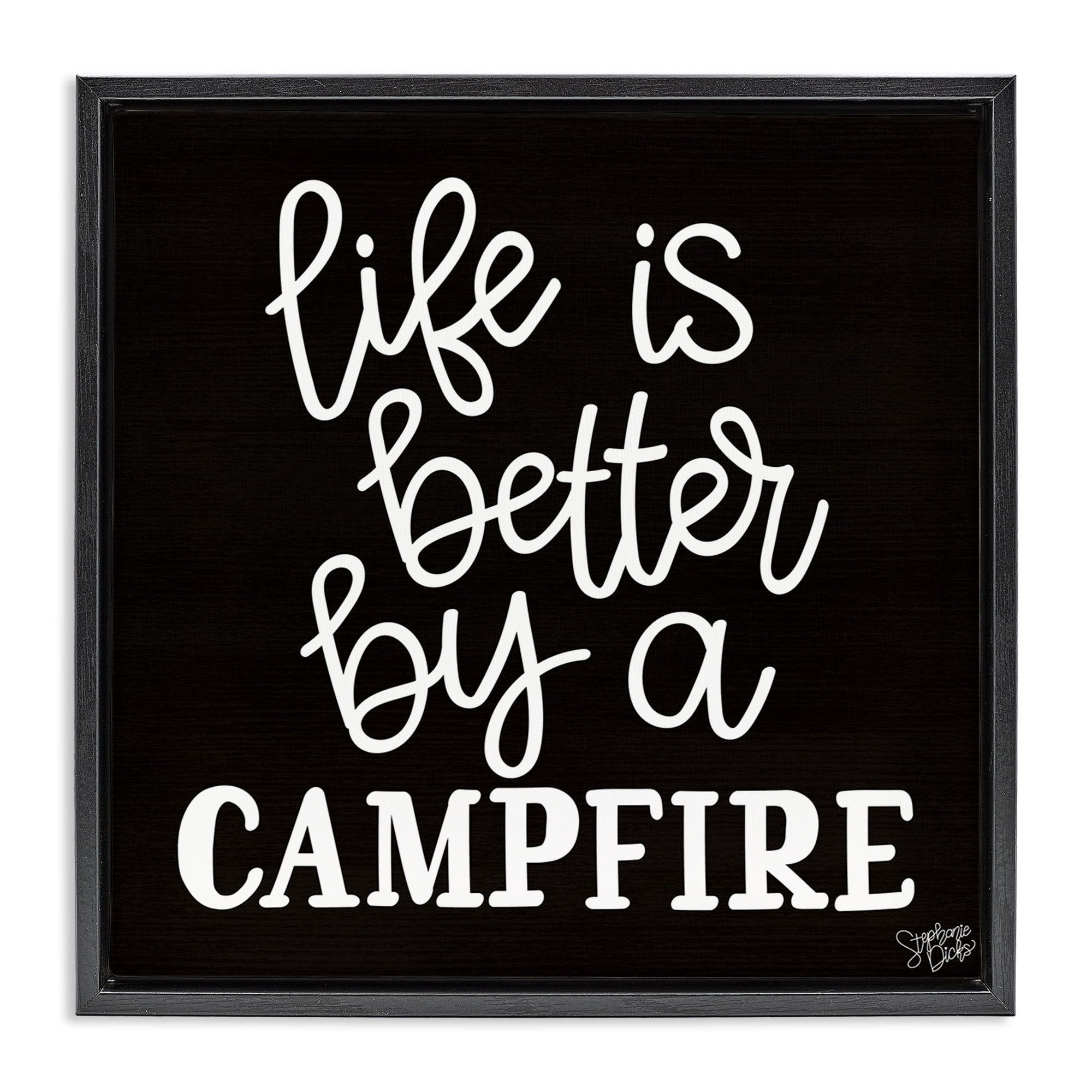 Stupell Industries Better By Campfire Text & Numbers Painting Black Floater Framed Canvas Art Print Wall Art, 25 x 25