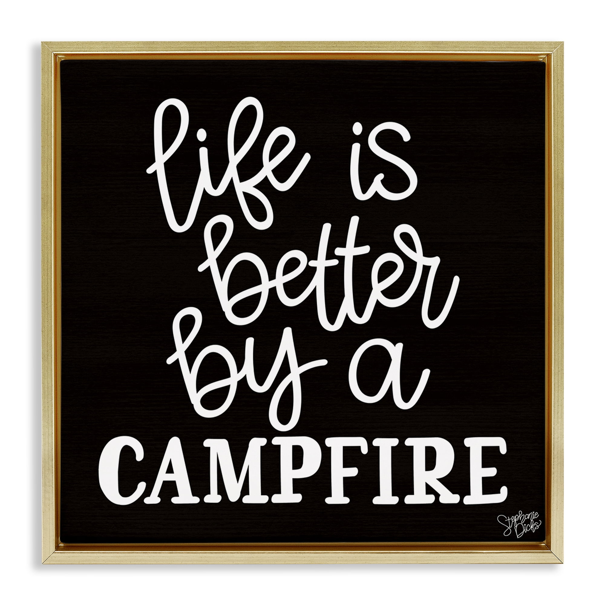 Stupell Industries Better By Campfire Text & Numbers Painting Gold Floater Framed Canvas Art Print Wall Art, 18 x 18