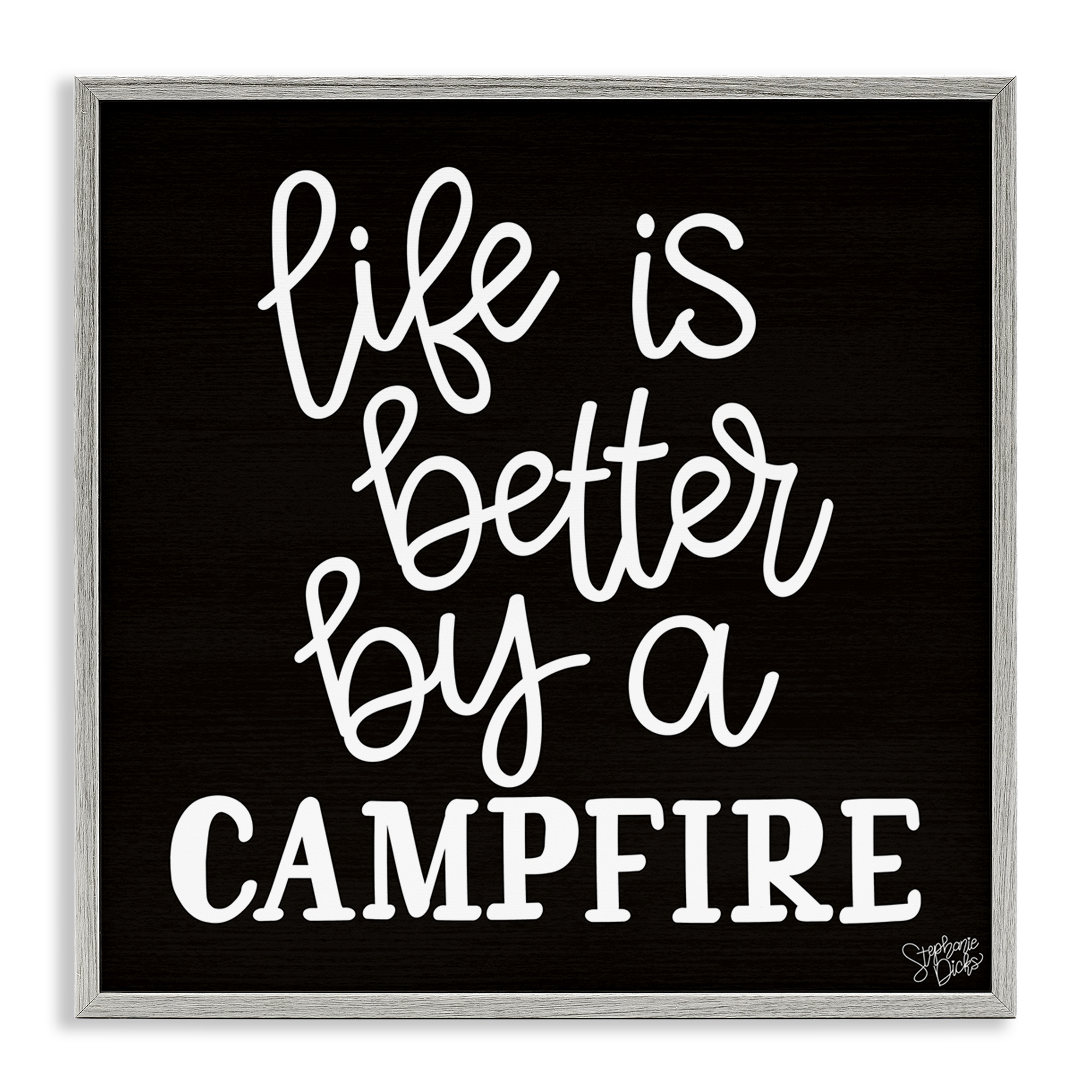 Stupell Industries Better By Campfire Text & Numbers Painting Gray Framed Art Print Wall Art, 17 x 17
