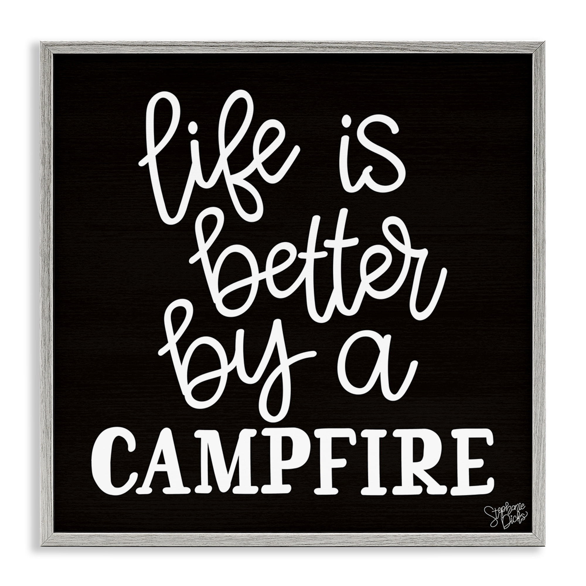 Stupell Industries Better By Campfire Text & Numbers Painting Gray Framed Art Print Wall Art, 24 x 24