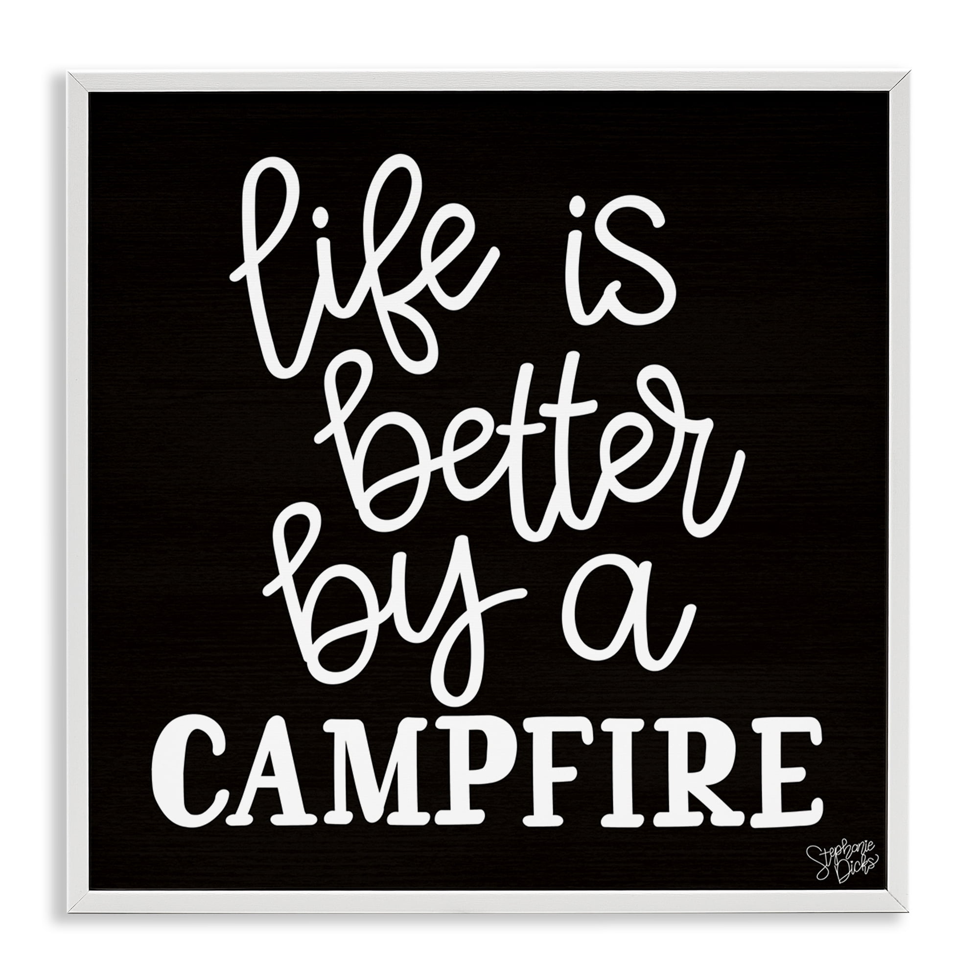 Stupell Industries Better By Campfire Text & Numbers Painting White Framed Art Print Wall Art, 17 x 17