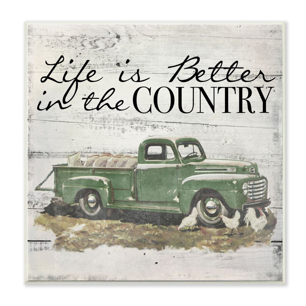 Stupell Industries Better In The Country Green Truck Rustic Farm Grey Word Design Wall Plaque by The Saturday Evening Post