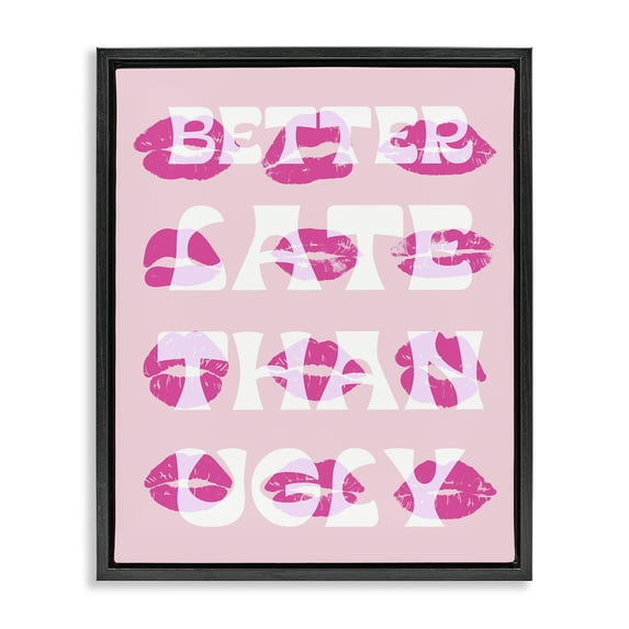 Stupell Industries Better Late Than Ugly Beauty & Fashion Painting Black Floater Framed Art Print Wall Art, 25 x 31