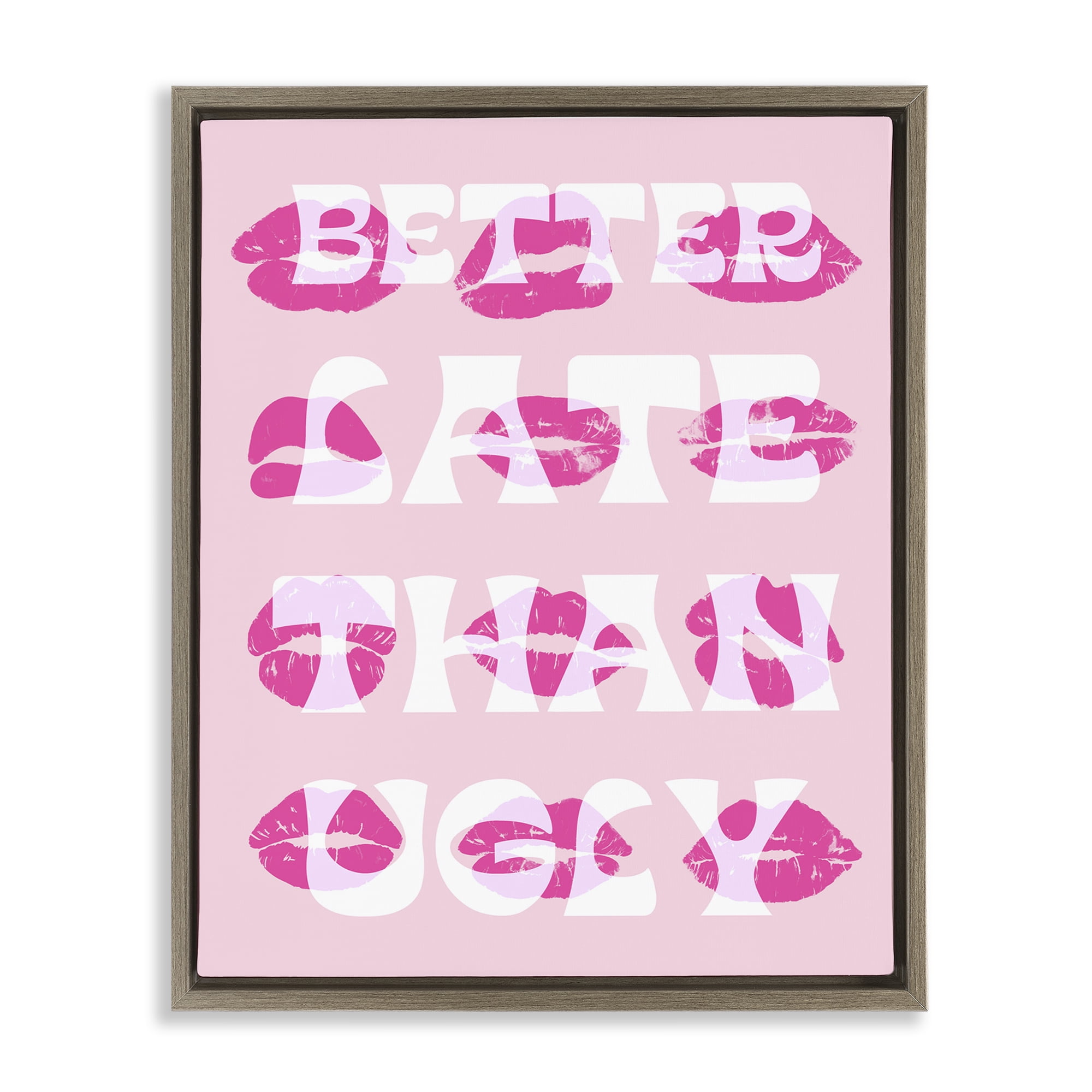 Stupell Industries Better Late Than Ugly Beauty & Fashion Painting Brown Floater Framed Art Print Wall Art, 17 x 21