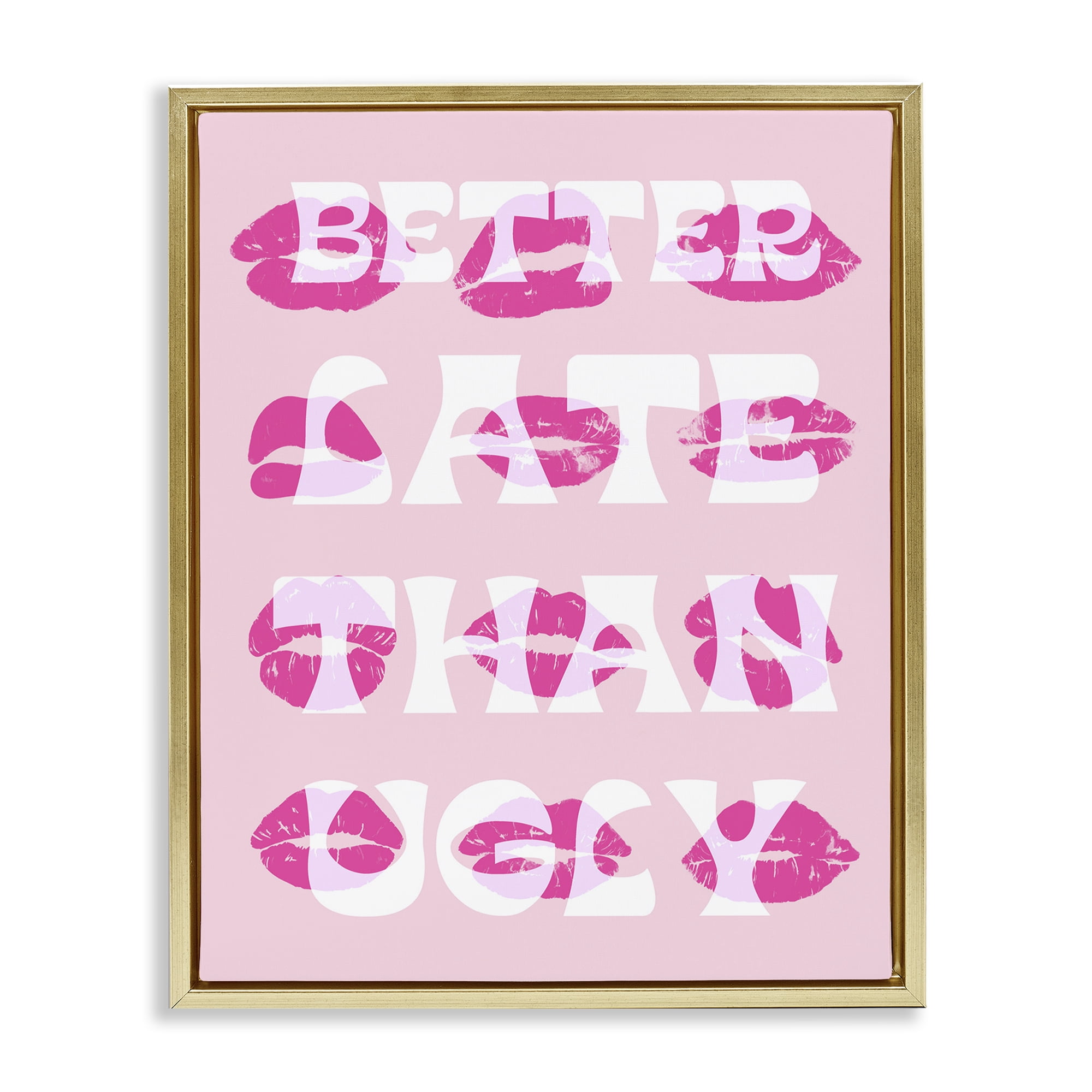 Stupell Industries Better Late Than Ugly Beauty & Fashion Painting Gold Floater Framed Art Print Wall Art, 17 x 21