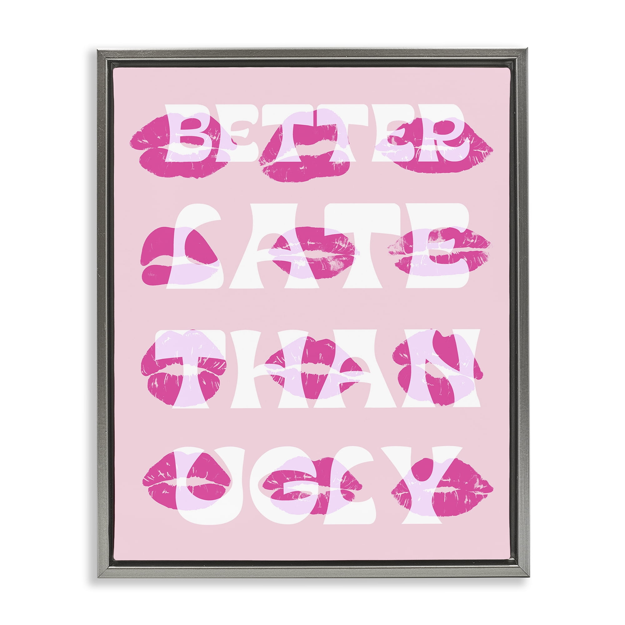 Stupell Industries Better Late Than Ugly Beauty & Fashion Painting Gray Floater Framed Art Print Wall Art, 25 x 31