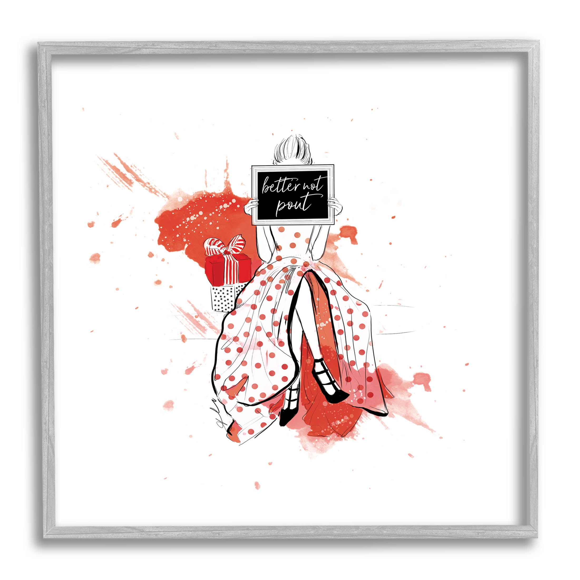 Stupell Industries Better Not Pout Holiday Fashion Graphic Art Gray Framed Art Print Wall Art, Design by Alison Petrie