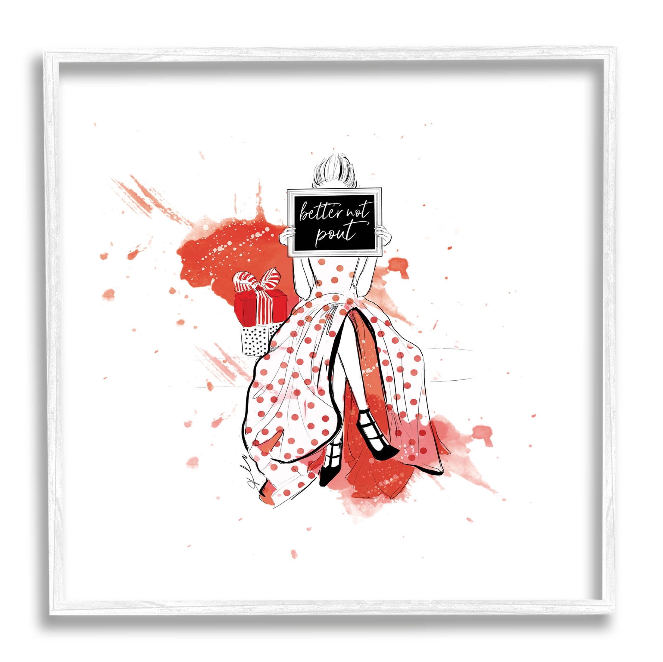 Stupell Industries Better Not Pout Holiday Fashion Graphic Art White Framed Art Print Wall Art, Design by Alison Petrie