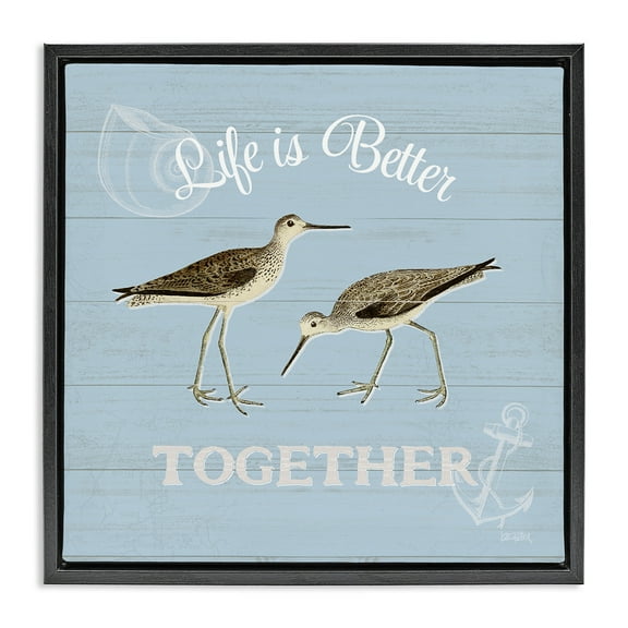 Stupell Industries Better Together Coastal Sandpipers Animals & Insects Painting Black Floater Framed Canvas Art Print Wall Art, 18 x 18
