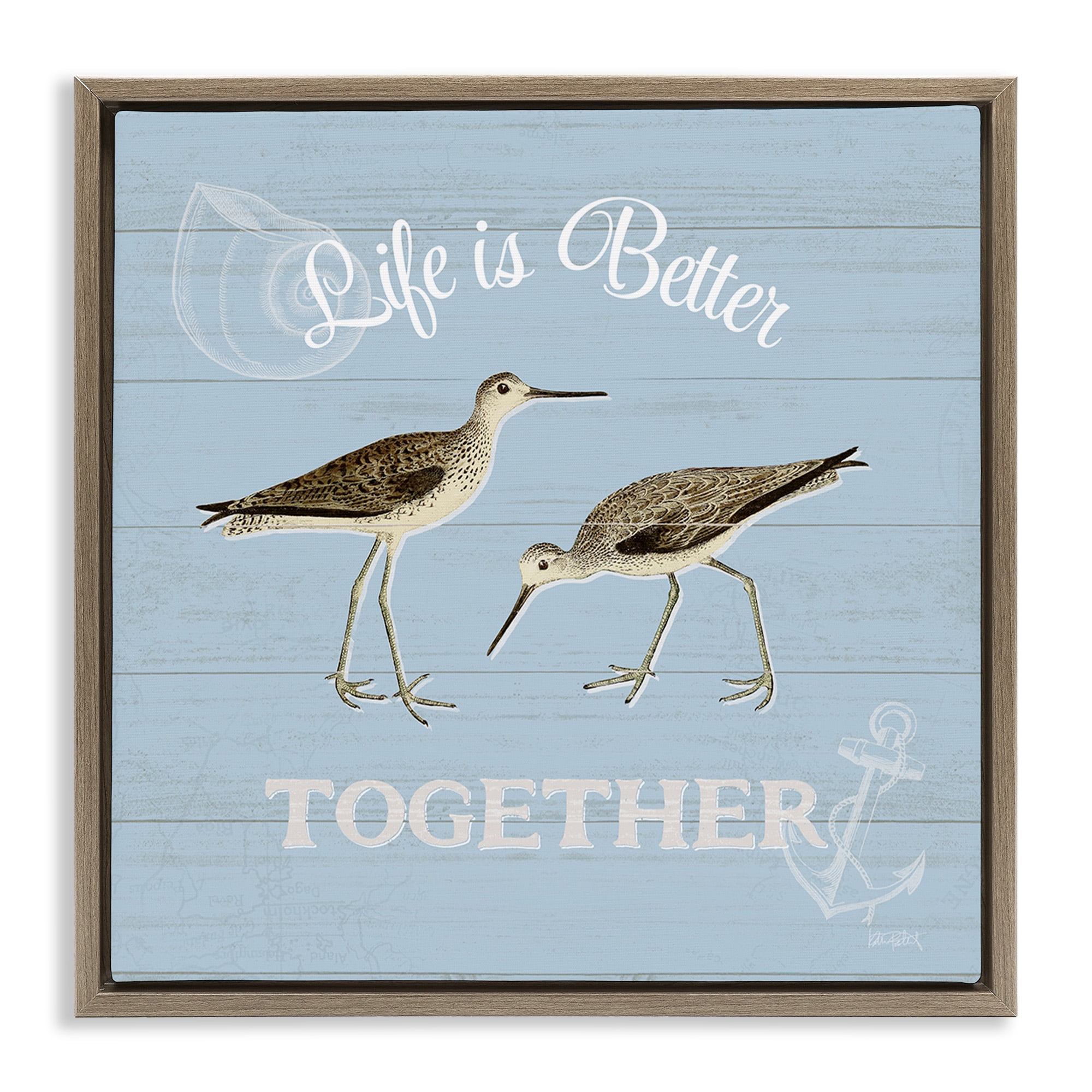 Stupell Industries Better Together Coastal Sandpipers Animals & Insects Painting Brown Floater Framed Canvas Art Print Wall Art, 25 x 25