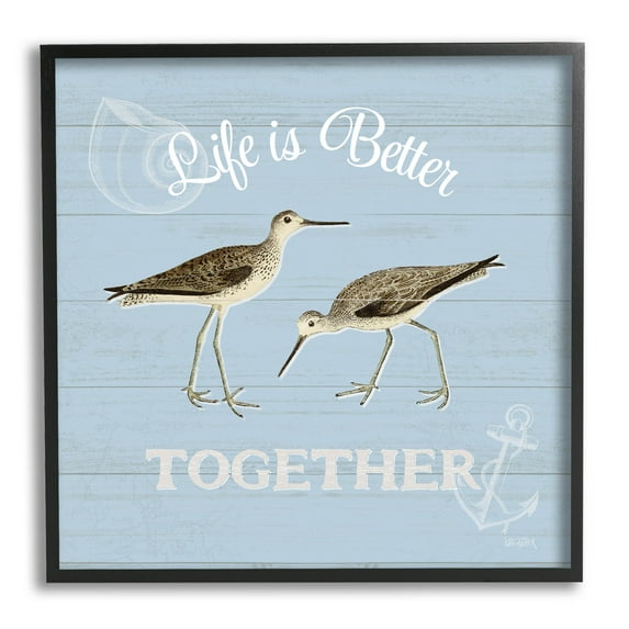 Stupell Industries Better Together Coastal Sandpipers Graphic Art Black Framed Art Print Wall Art, Design by Katie Pertiet