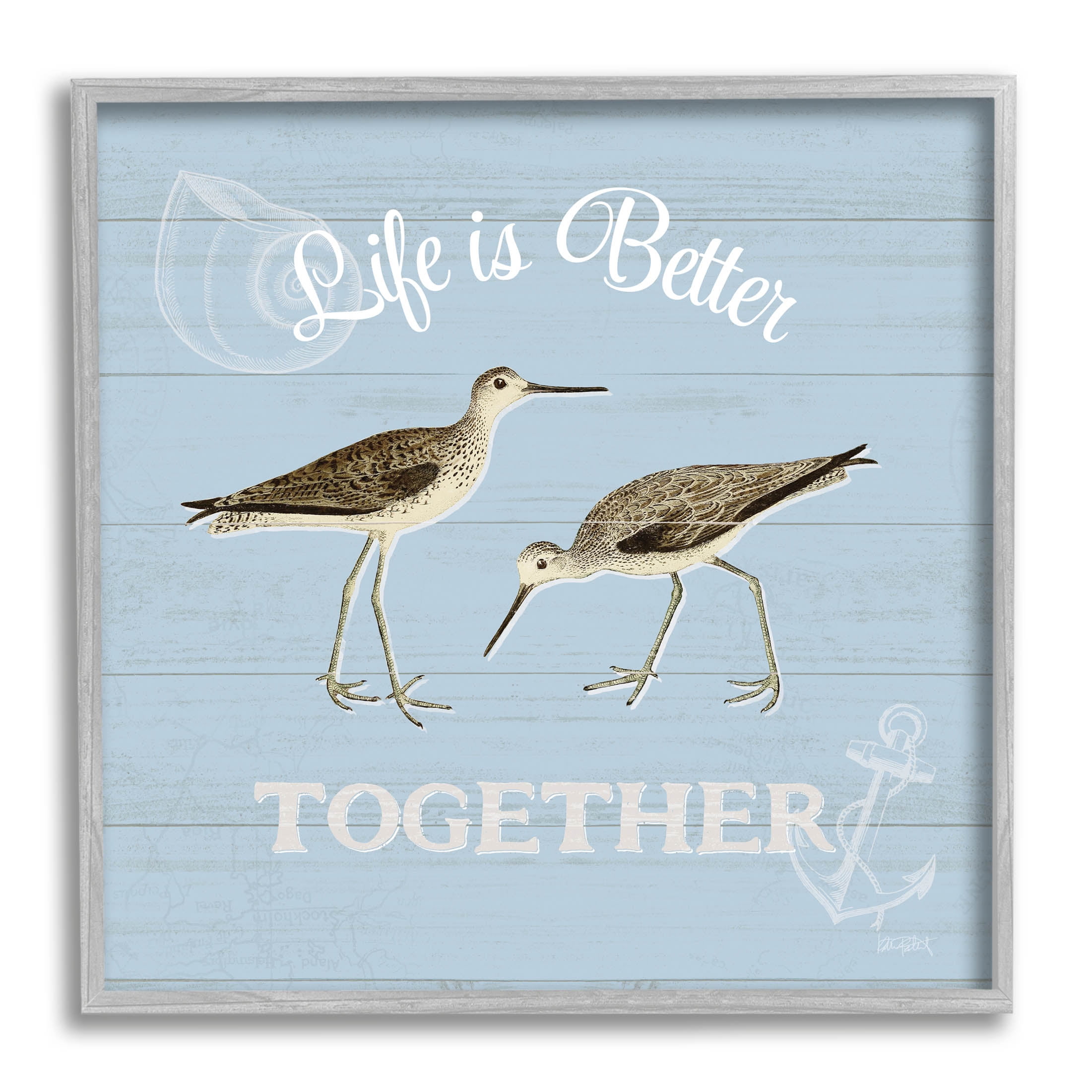 Stupell Industries Better Together Coastal Sandpipers Graphic Art Gray Framed Art Print Wall Art, Design by Katie Pertiet