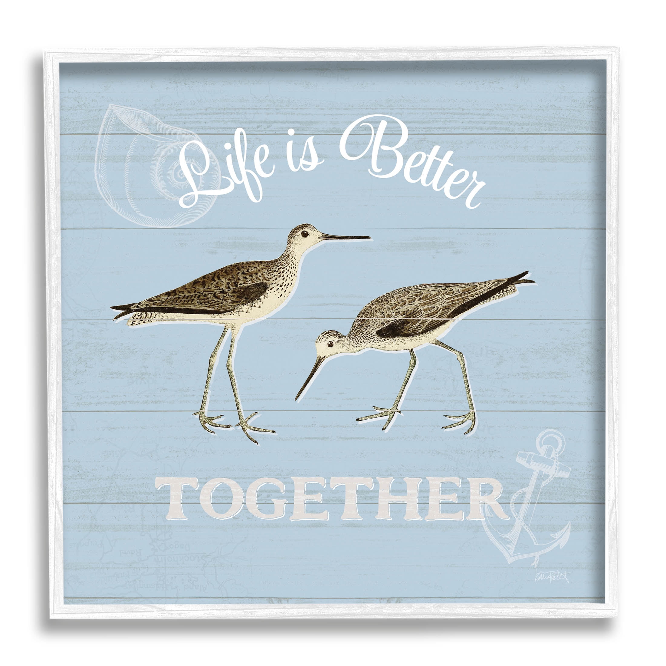 Stupell Industries Better Together Coastal Sandpipers Graphic Art White Framed Art Print Wall Art, Design by Katie Pertiet