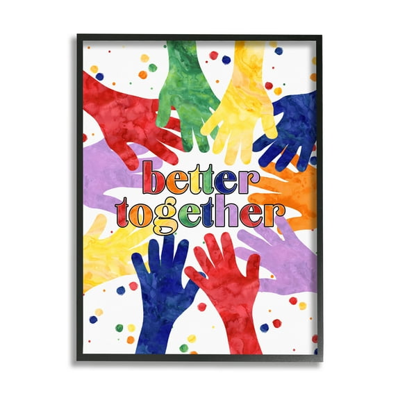 Stupell Industries Better Together Diversity Phrase Children's Rainbow Hands Graphic Art Black Framed Art Print Wall Art, 11x14, by Erica Billups