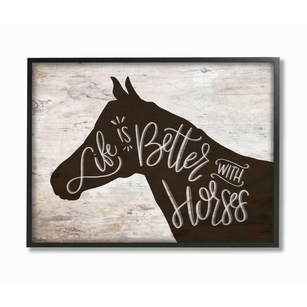 Stupell Industries Better With Horses Wood Texture Farm Animal Design Graphic Art Black Framed Art Print Wall Art, 11x14, by Gigi Louise