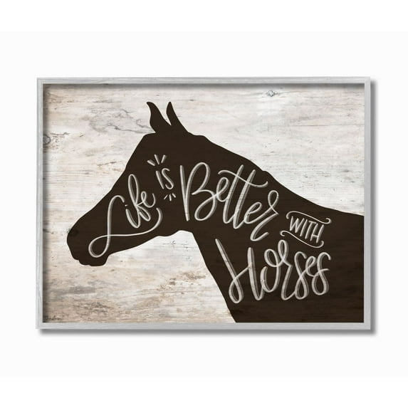 Stupell Industries Better With Horses Wood Texture Farm Animal Design Graphic Art Gray Framed Art Print Wall Art, 11x14, by Gigi Louise