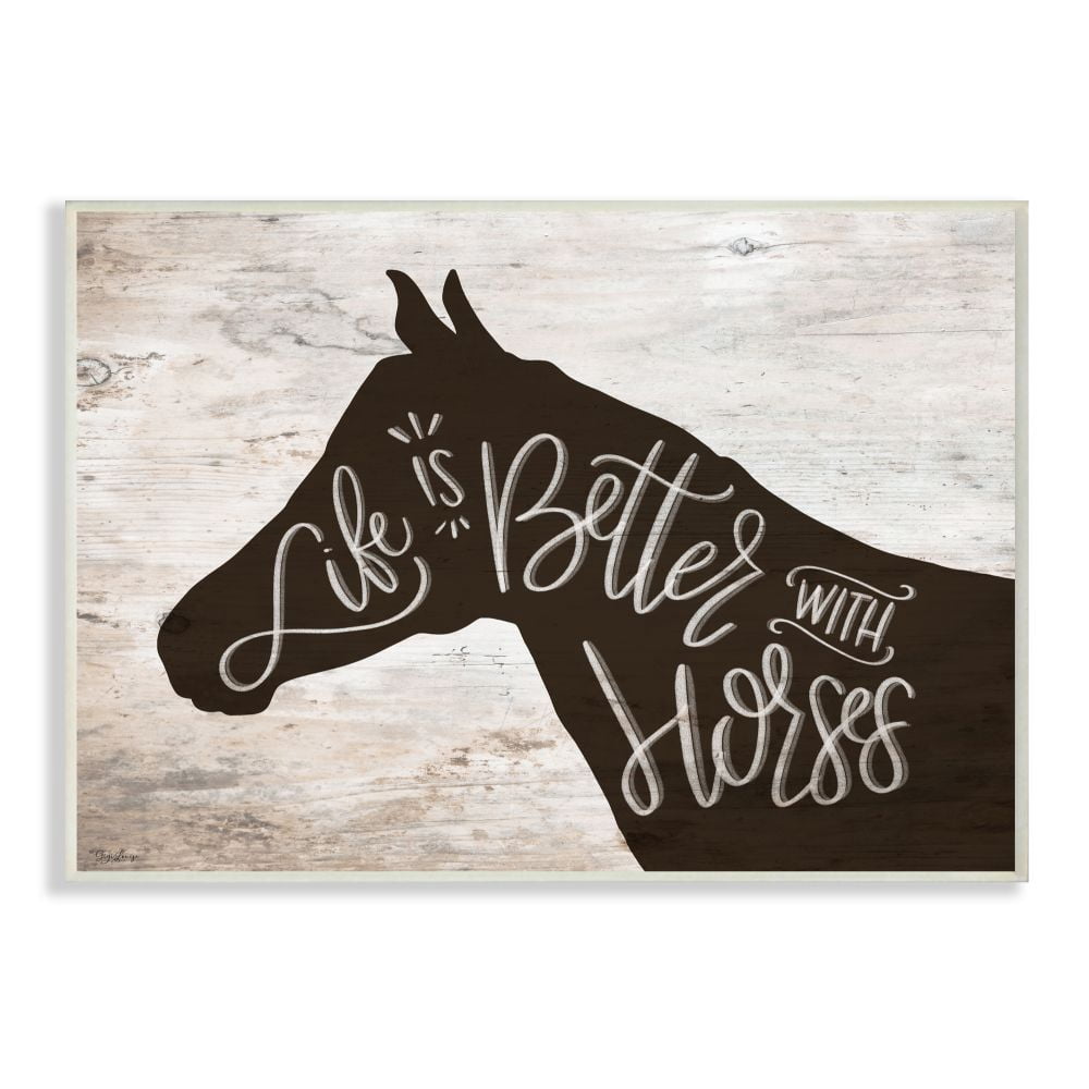 Stupell Industries Better With Horses Wood Texture Farm Animal Design Wall Plaque by Gigi Louise