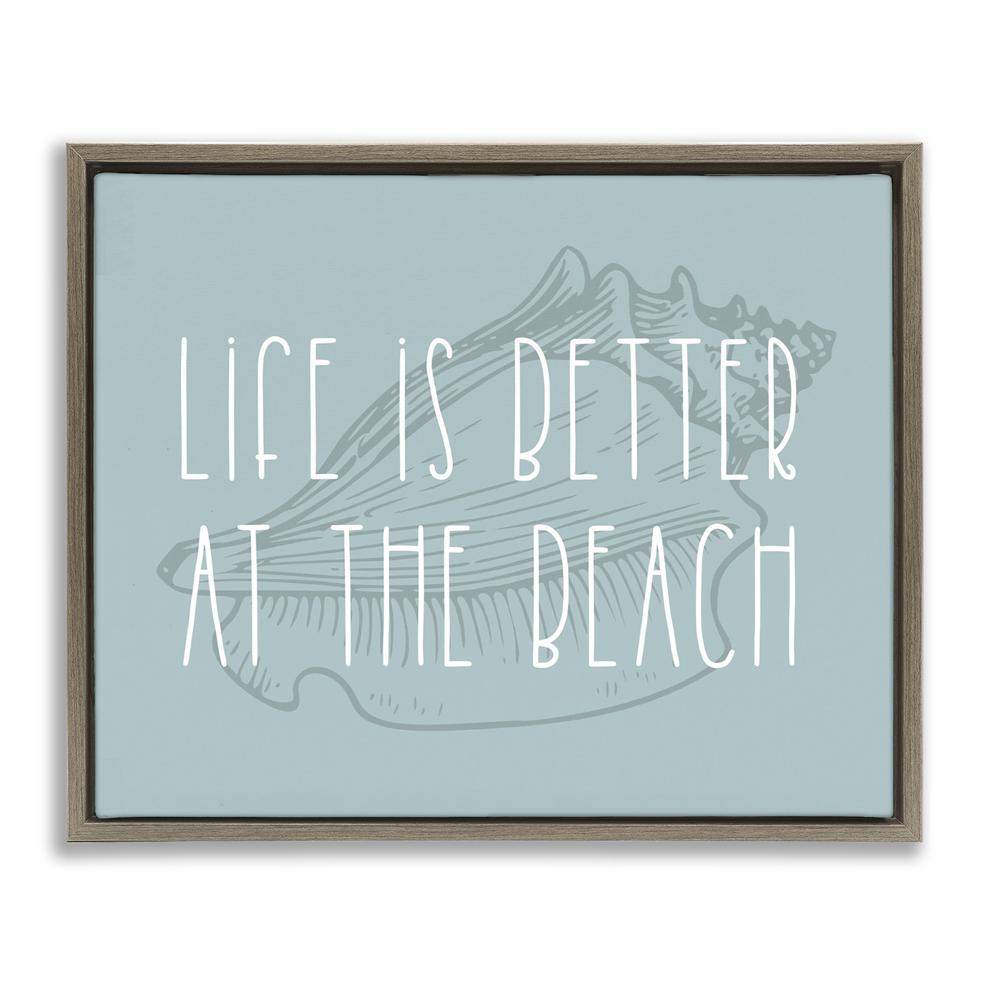 Stupell Industries Better at Beach with Shell Animals & Insects Painting Brown Floater Framed Canvas Art Print Wall Art, 21 x 17