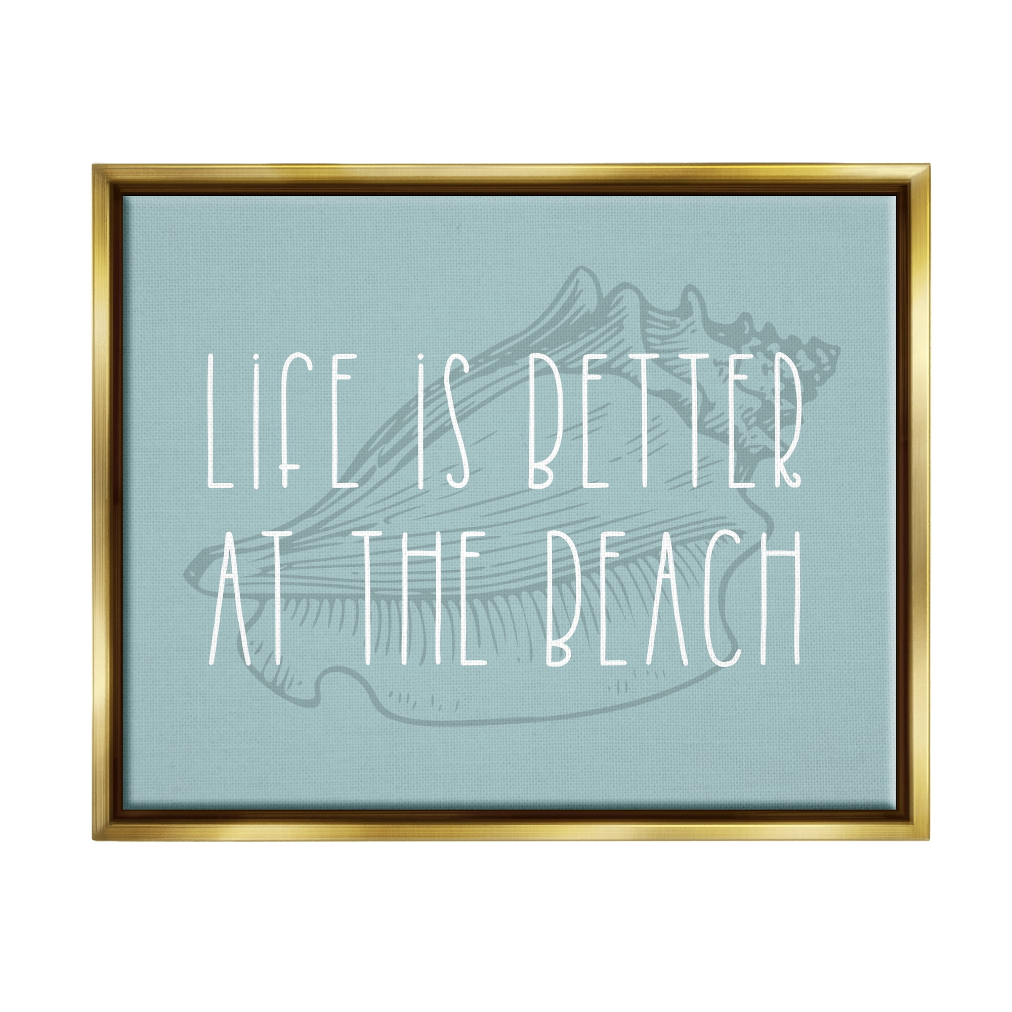Stupell Industries Better at Beach with Shell Animals & Insects Painting Gold Floater Framed Canvas Art Print Wall Art, 31 x 25