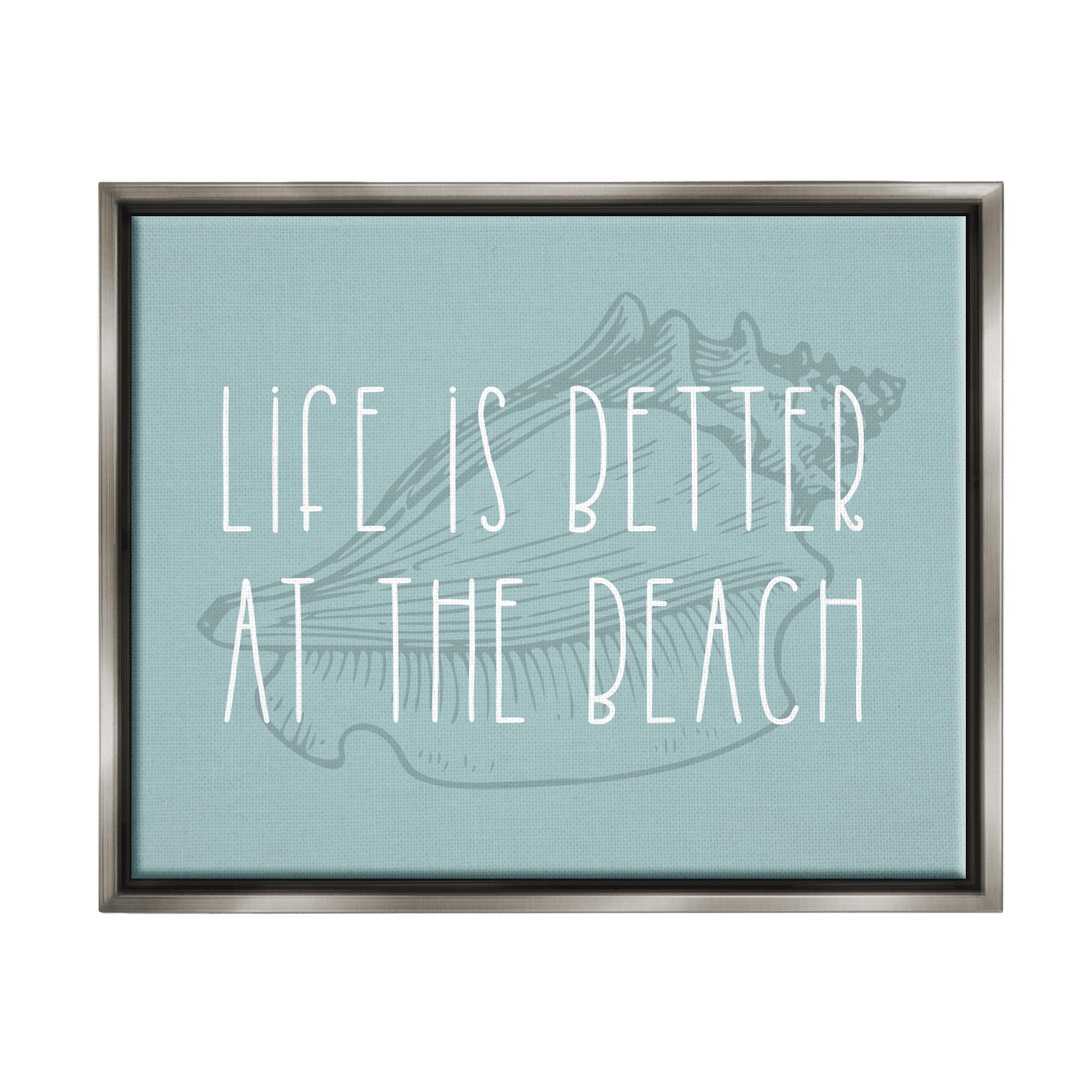 Stupell Industries Better at Beach with Shell Animals & Insects Painting Gray Floater Framed Canvas Art Print Wall Art, 31 x 25