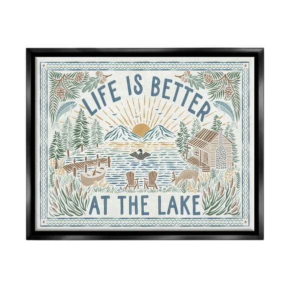 Stupell Industries Better at Lake Scenery Nature Painting Black Floater Framed Art Print Wall Art, 21 x 17