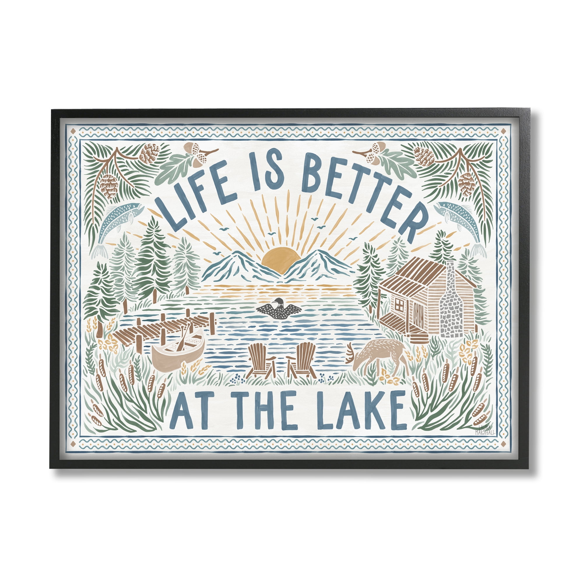 Stupell Industries Better at Lake Scenery Nature Painting Black Framed Art Print Wall Art, 30 x 24