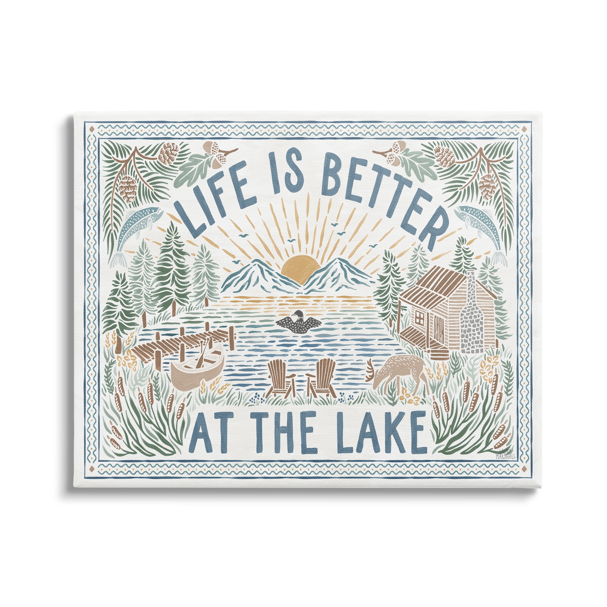 Stupell Industries Better at Lake Scenery Nature Painting Gallery Wrapped Canvas Print Wall Art, 30 x 24