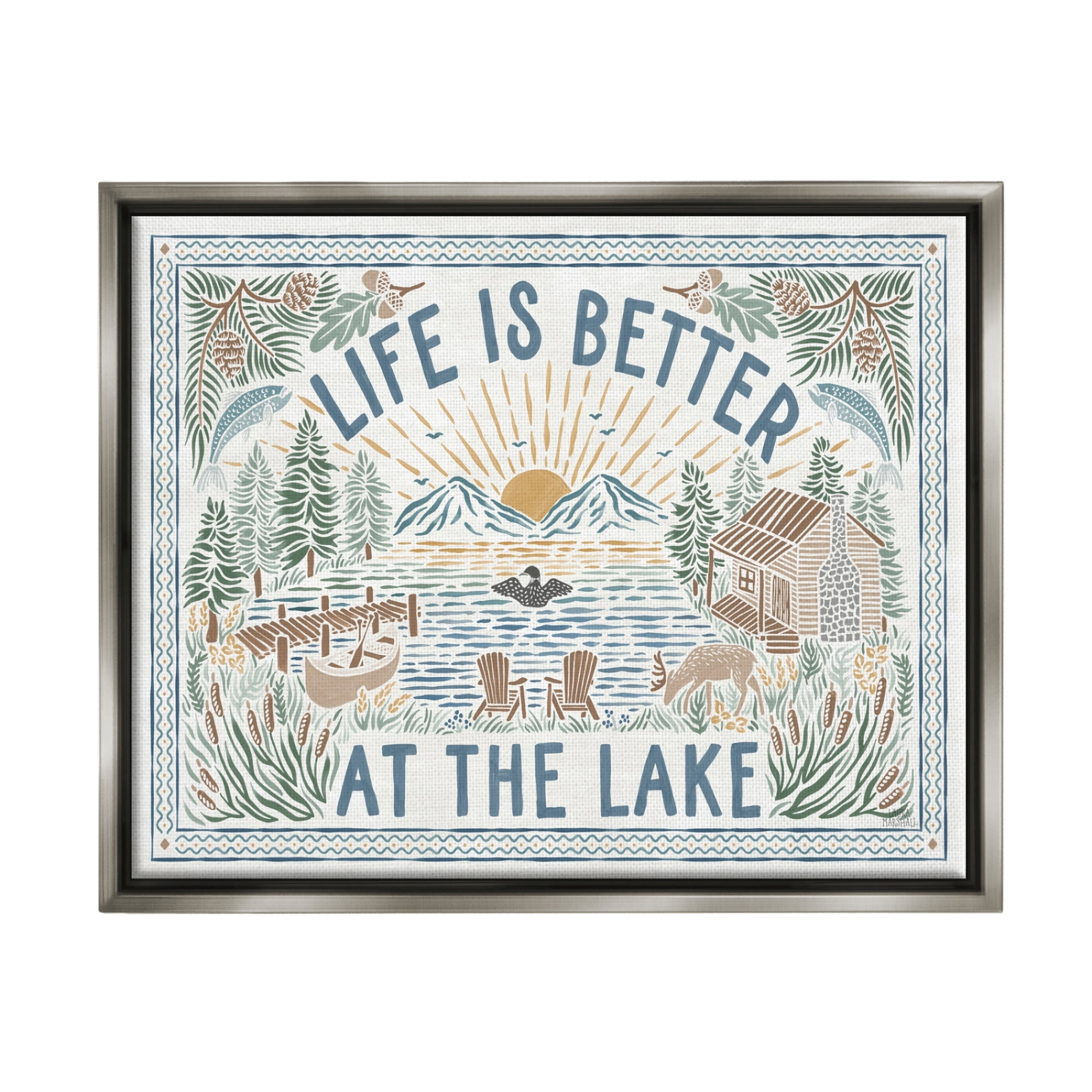 Stupell Industries Better at Lake Scenery Nature Painting Gray Floater Framed Art Print Wall Art, 21 x 17