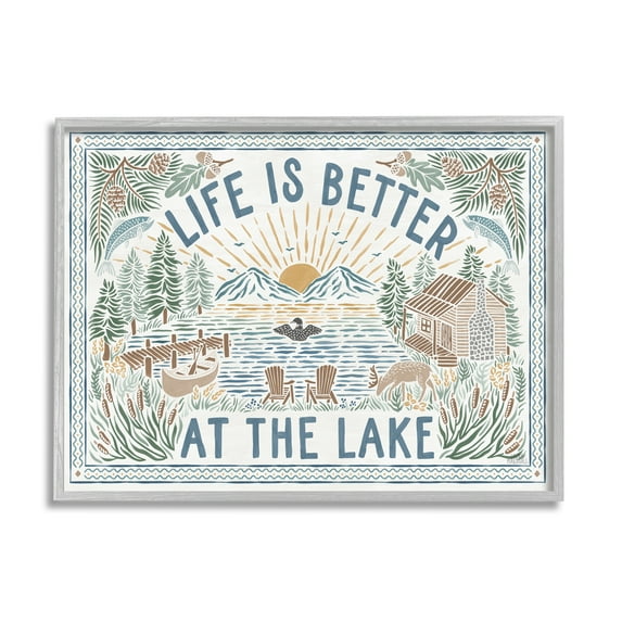 Stupell Industries Better at Lake Scenery Nature Painting Gray Framed Art Print Wall Art, 14 x 11