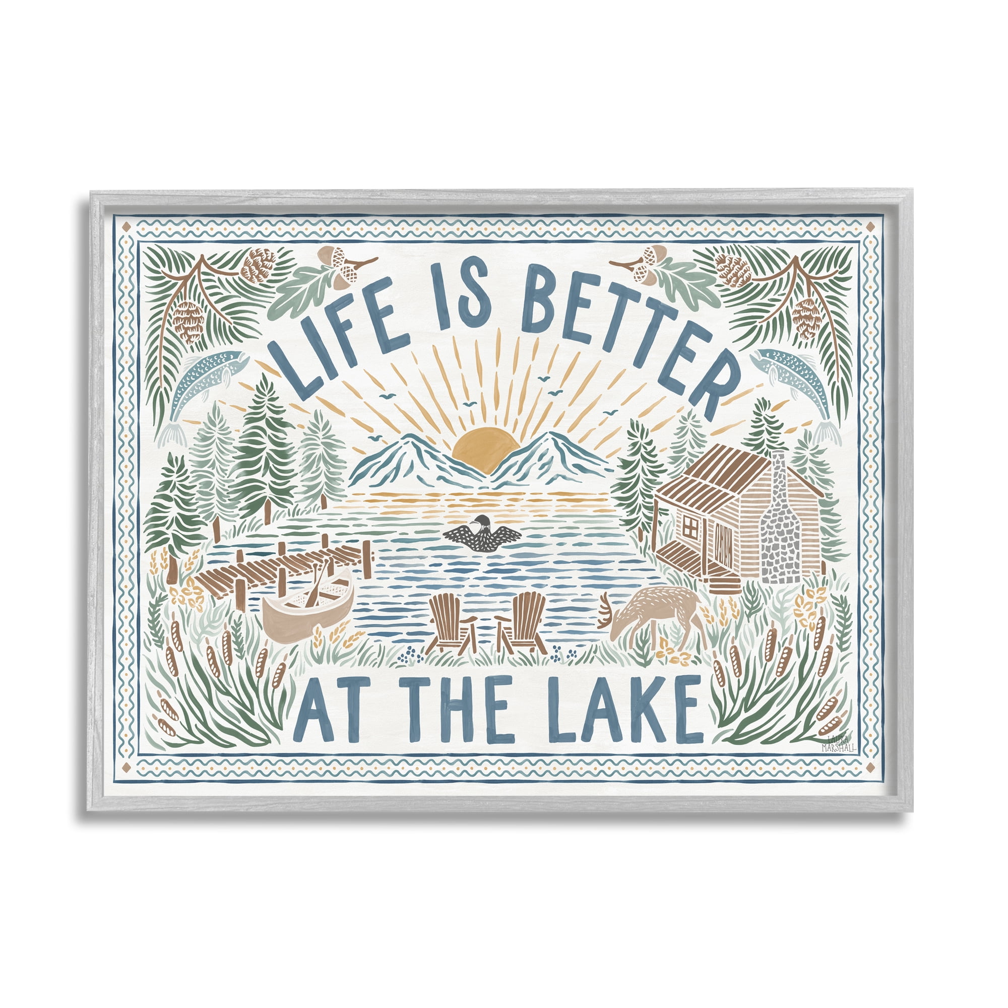 Stupell Industries Better at Lake Scenery Nature Painting Gray Framed Art Print Wall Art, 20 x 16