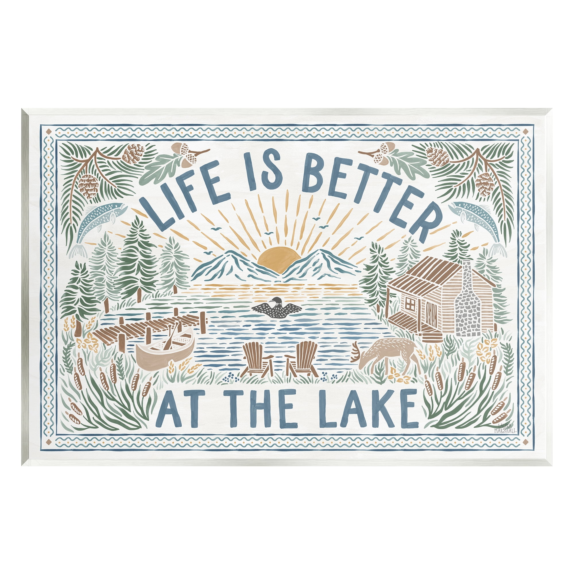 Stupell Industries Better at Lake Scenery Nature Painting Unframed Art Print Wall Art, 19 x 13