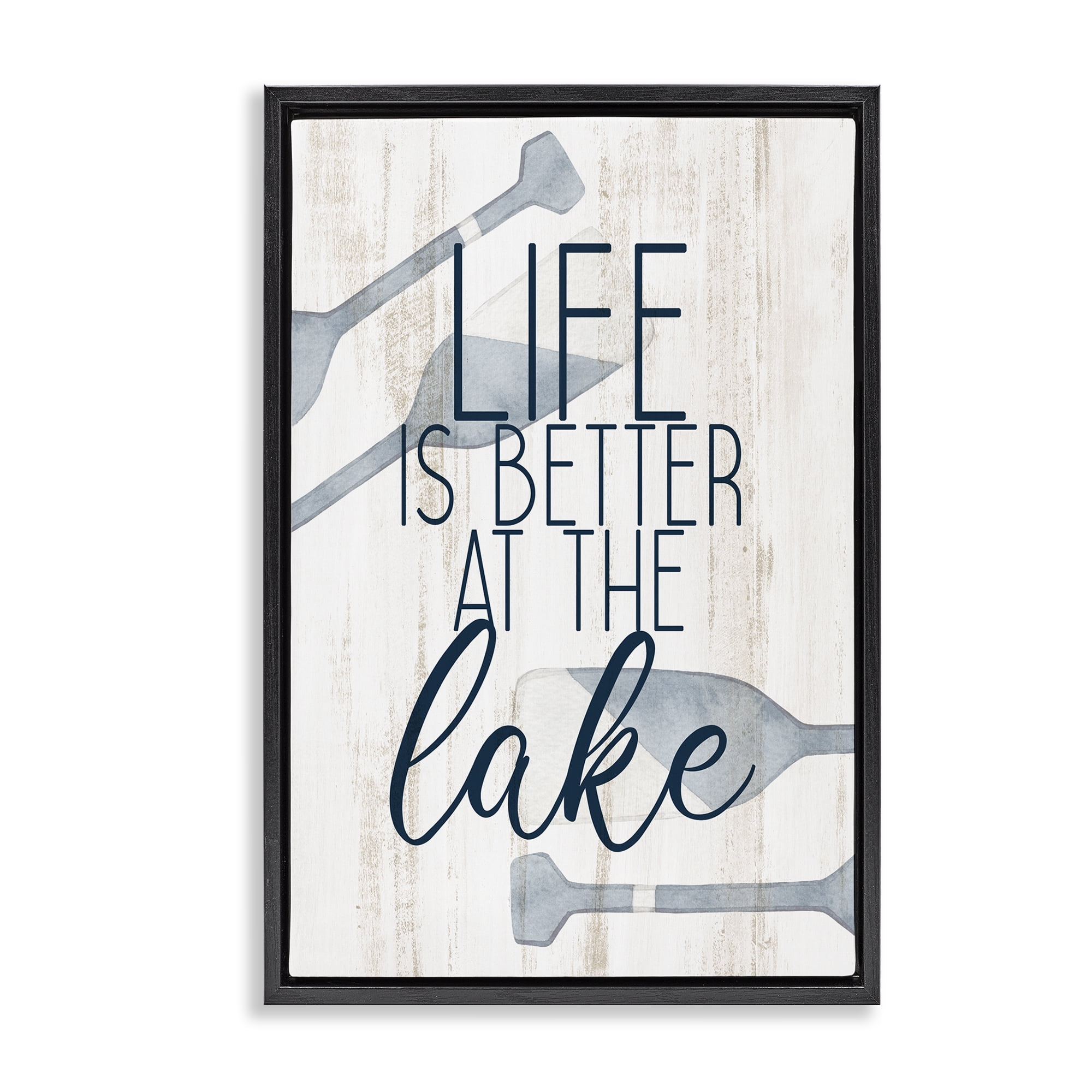 Stupell Industries Better at Lake with Oars Text & Numbers Painting Black Floater Framed Canvas Art Print Wall Art, 21 x 31