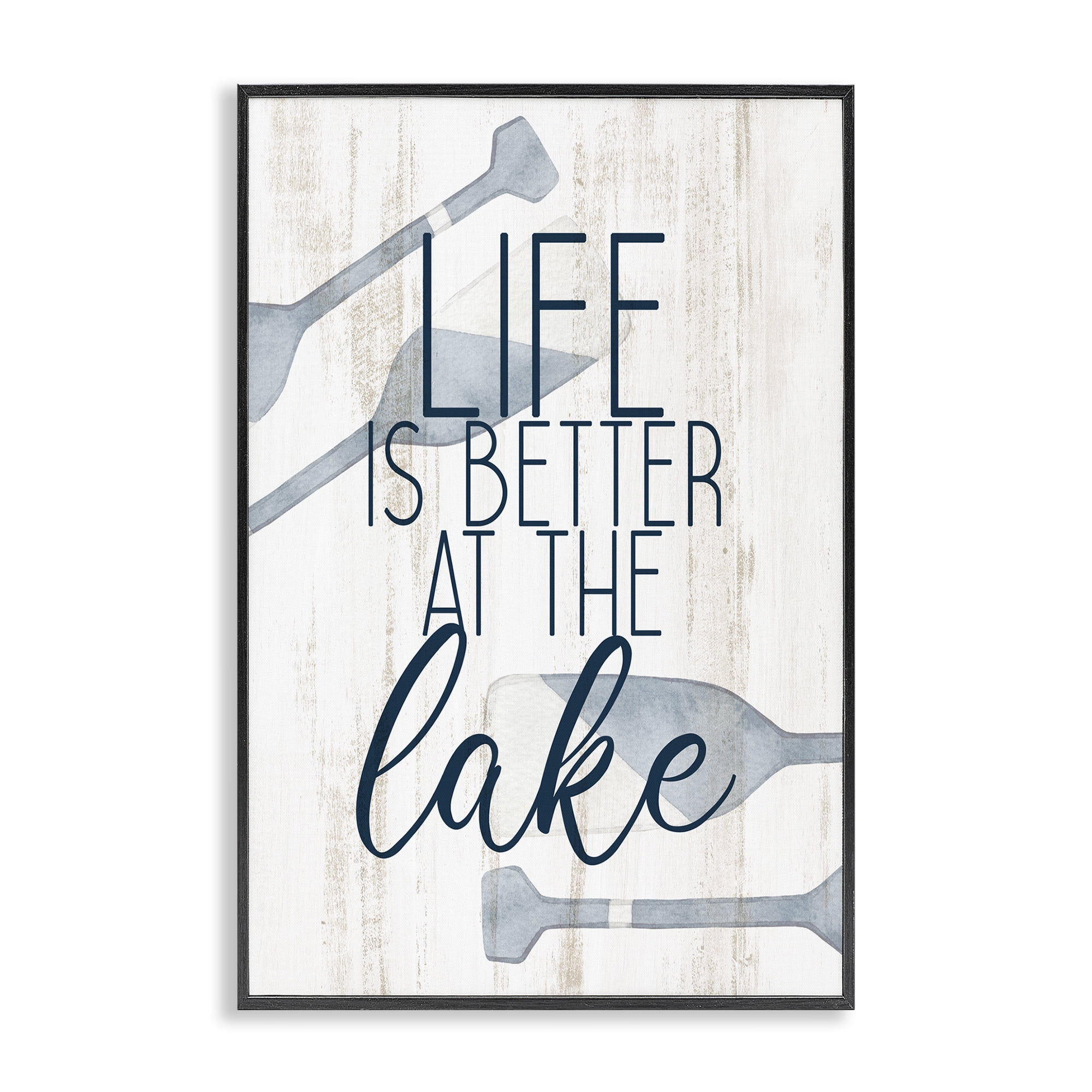 Stupell Industries Better at Lake with Oars Text & Numbers Painting Black Framed Art Print Wall Art, 12 x 18