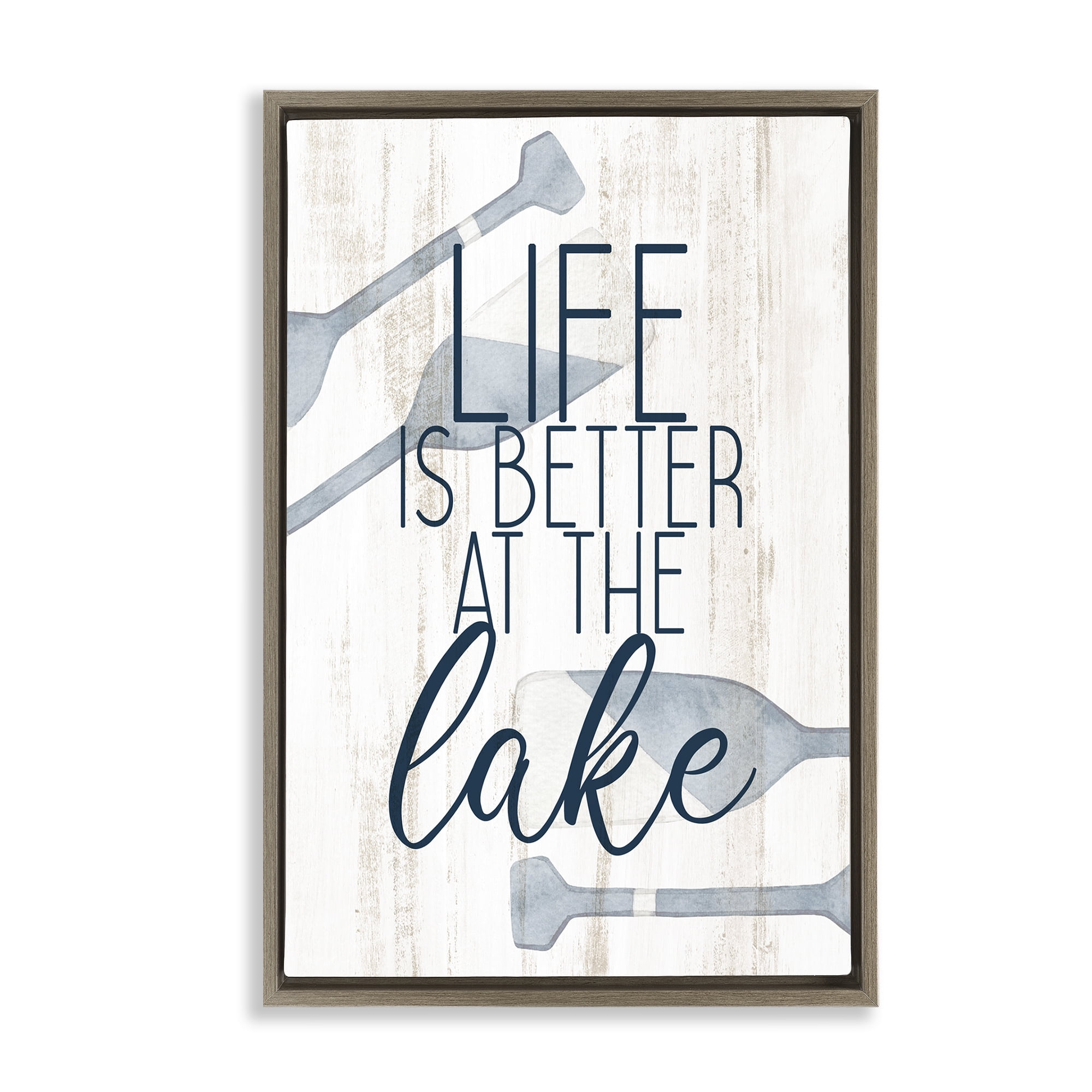 Stupell Industries Better at Lake with Oars Text & Numbers Painting Brown Floater Framed Canvas Art Print Wall Art, 17 x 25