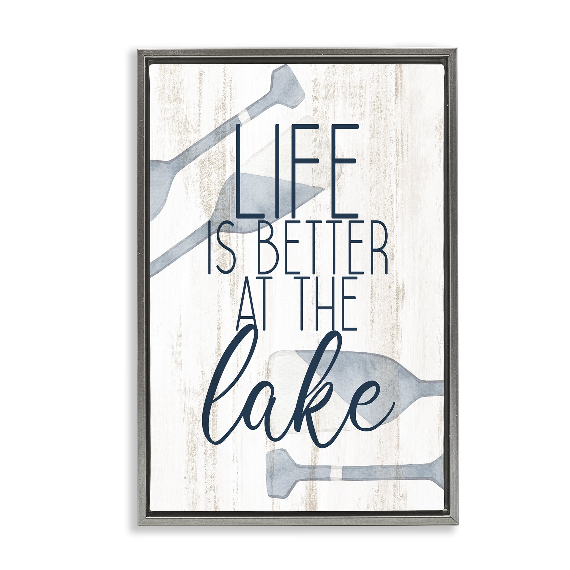 Stupell Industries Better at Lake with Oars Text & Numbers Painting Gray Floater Framed Canvas Art Print Wall Art, 17 x 25