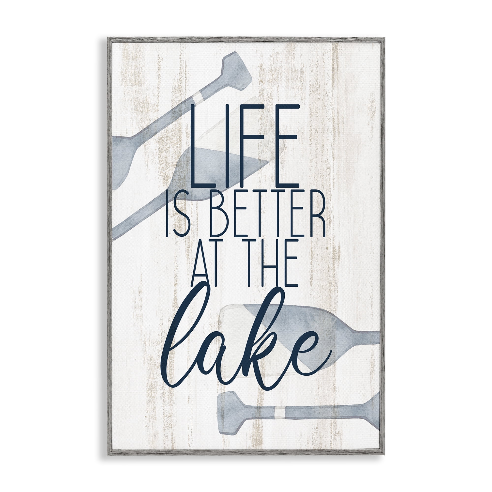 Stupell Industries Better at Lake with Oars Text & Numbers Painting Gray Framed Art Print Wall Art, 12 x 18