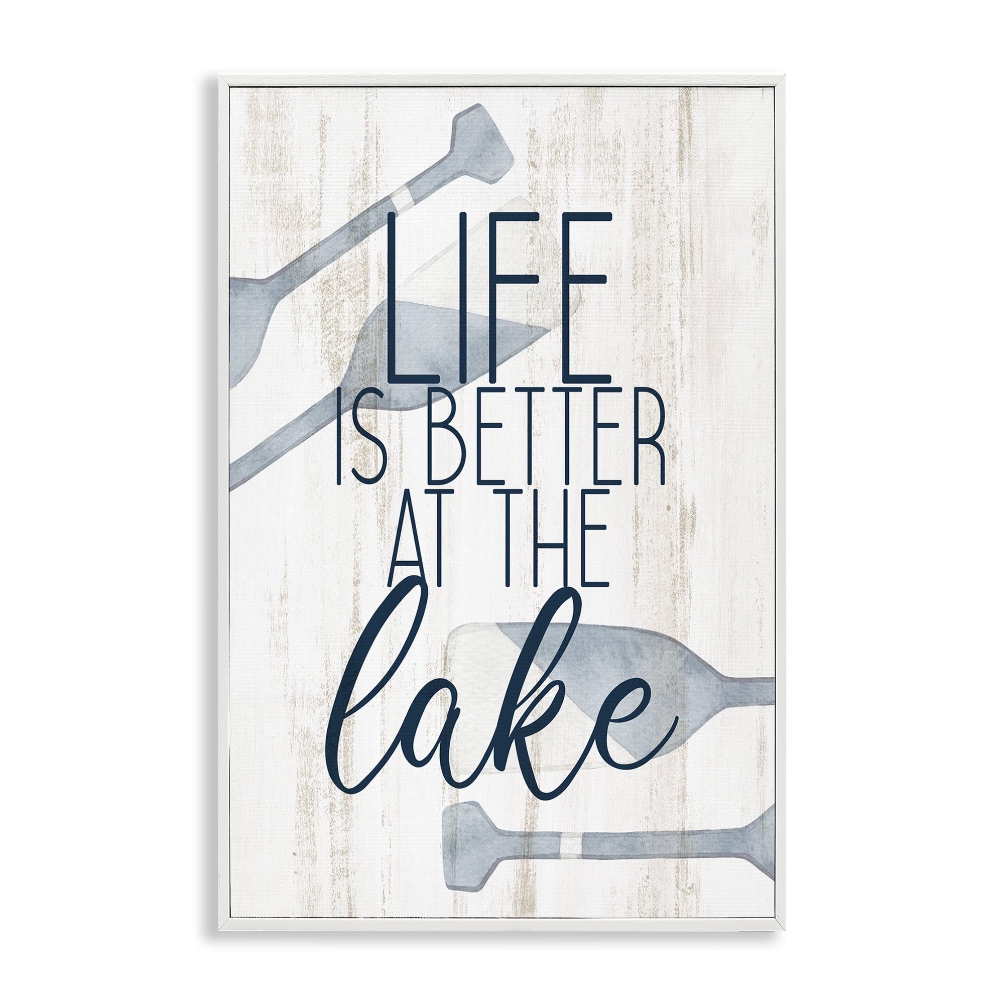 Stupell Industries Better at Lake with Oars Text & Numbers Painting White Framed Art Print Wall Art, 20 x 30