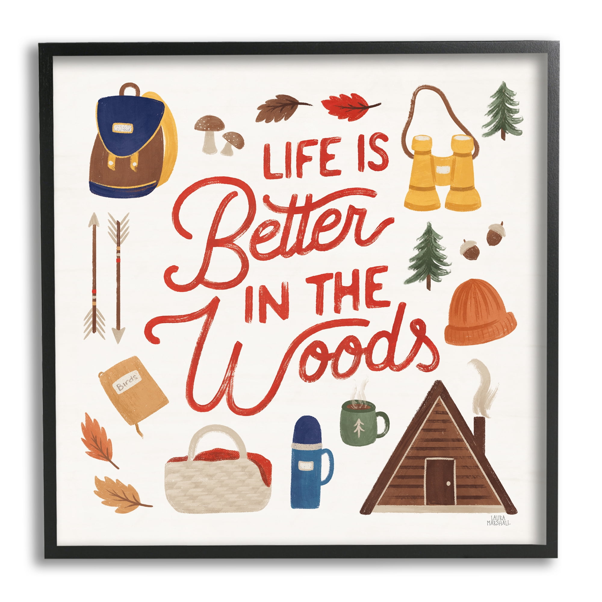 Stupell Industries Better in the Woods Phrase Typography Painting Black Framed Art Print Wall Art, 24 x 24