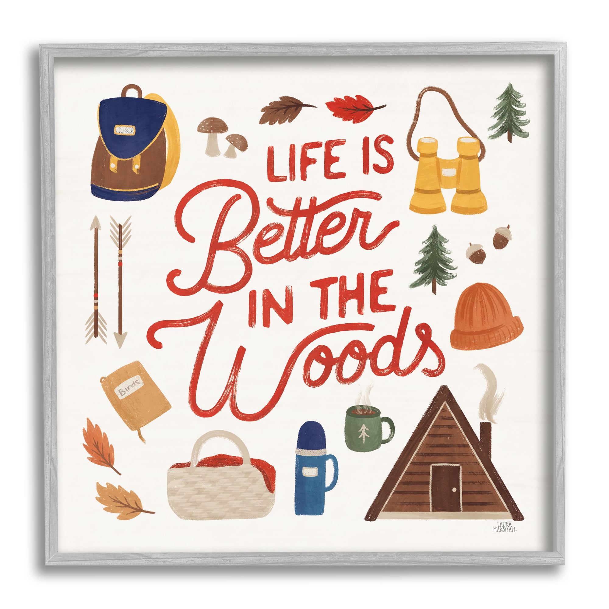 Stupell Industries Better in the Woods Phrase Typography Painting Gray Framed Art Print Wall Art, 24 x 24
