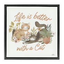 Stupell Industries Better with Cat Phrase Animals & Insects Painting Black Floater Framed Canvas Art Print Wall Art, 18 x 18