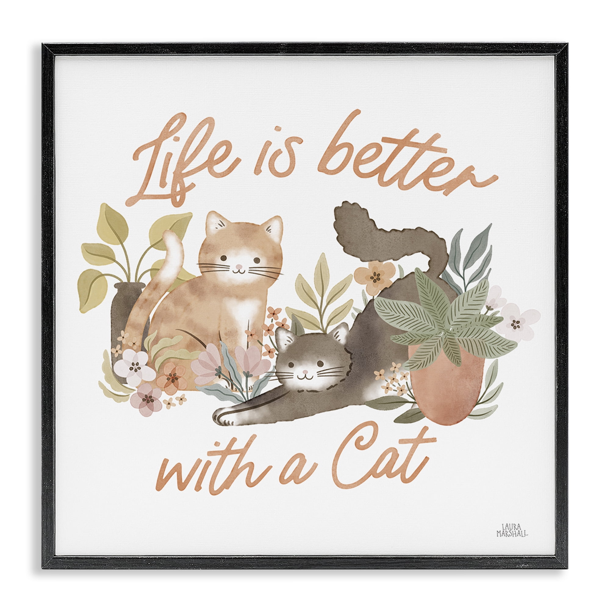 Stupell Industries Better with Cat Phrase Animals & Insects Painting Black Framed Art Print Wall Art, 24 x 24