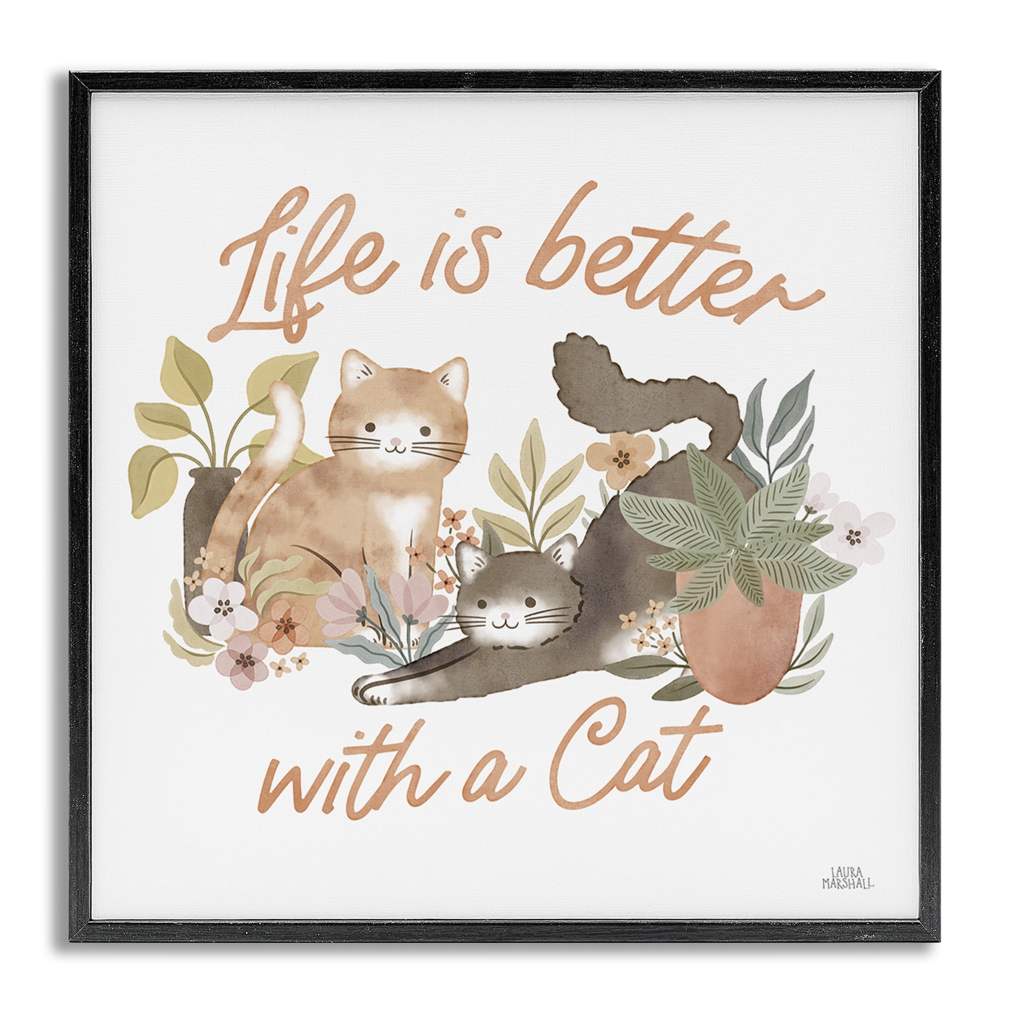 Stupell Industries Better with Cat Phrase Animals & Insects Painting Gray Framed Art Print Wall Art, 24 x 24